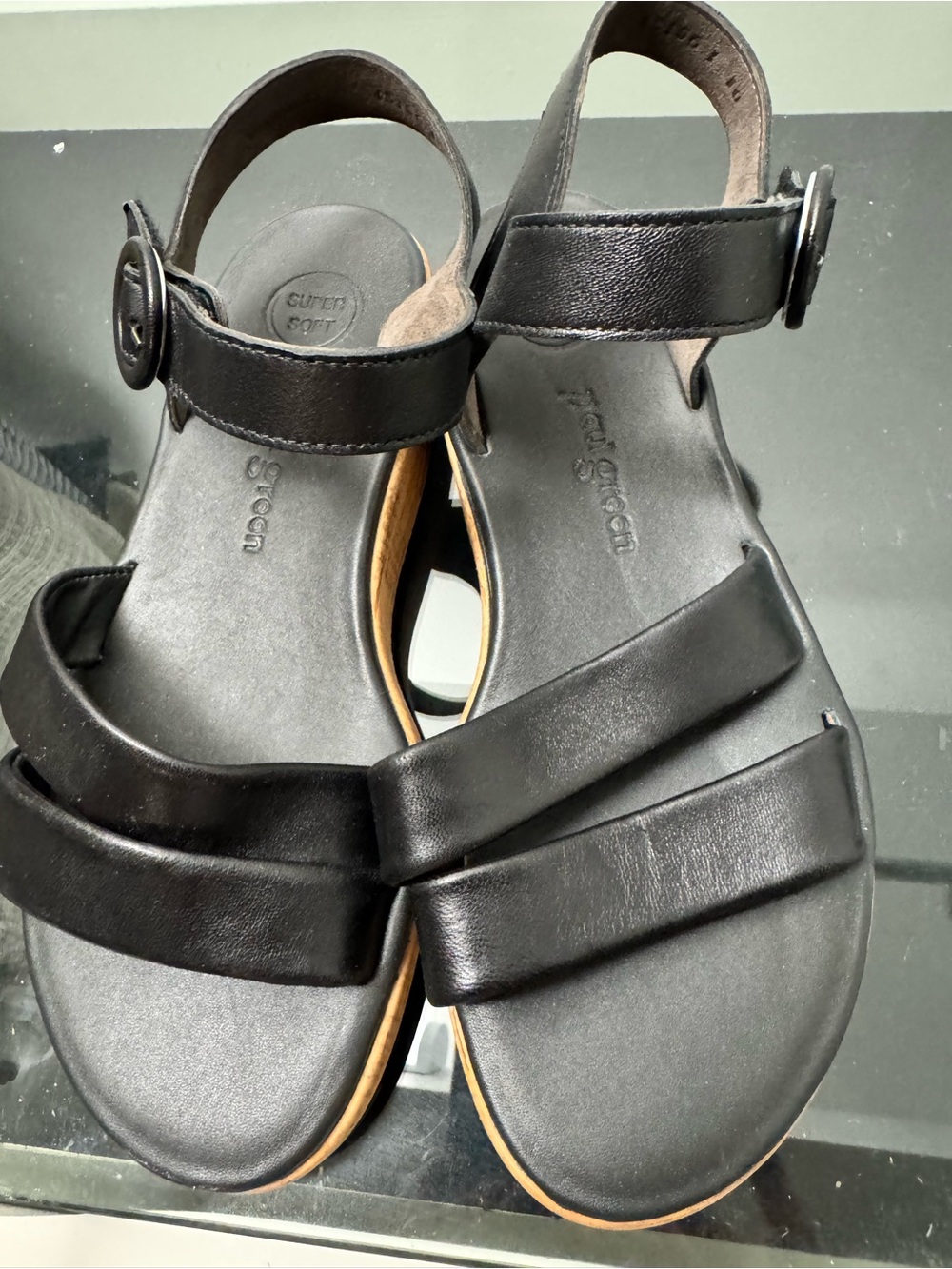 Paul Green Black Leather Strappy Sandals